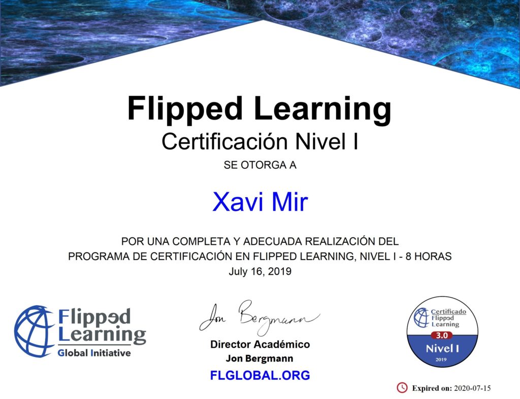 Título de Flipped Learning de Xavier Mir, director de la academia universitaria Foligade en Palma de Mallorca