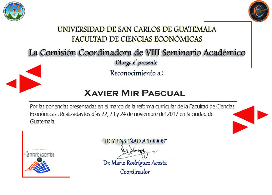 Reconocimiento de La universidad de San Carlos de Guatemala a Xavier Mir, director de la academia universitaria Foligade en Palma de Mallorca
