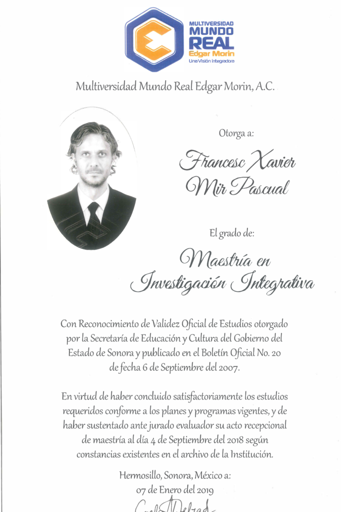 Título en maestría en Investigación Integrativa de Xavier Mir, director de la academia universitaria Foligade en Palma de Mallorca